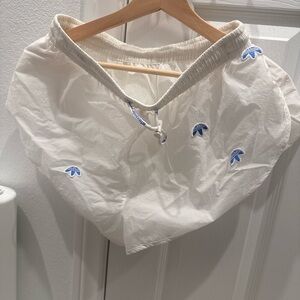 White Shorts with Blue Embroidery